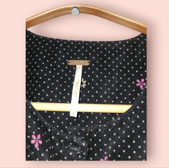 Free People Velvet Babydoll Tunic Polkadot Floral Smock Mini Dress Size 2 - Picture 4 of 4